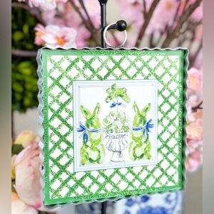 Easter Green Lattice Bunny Green and White Mini Print